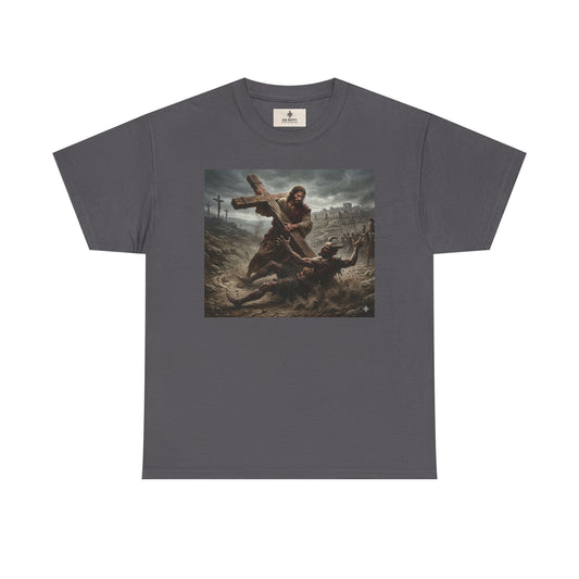 T-Shirt — Dramatic Crossfall Graphic Tee (Religious/Christian Art)